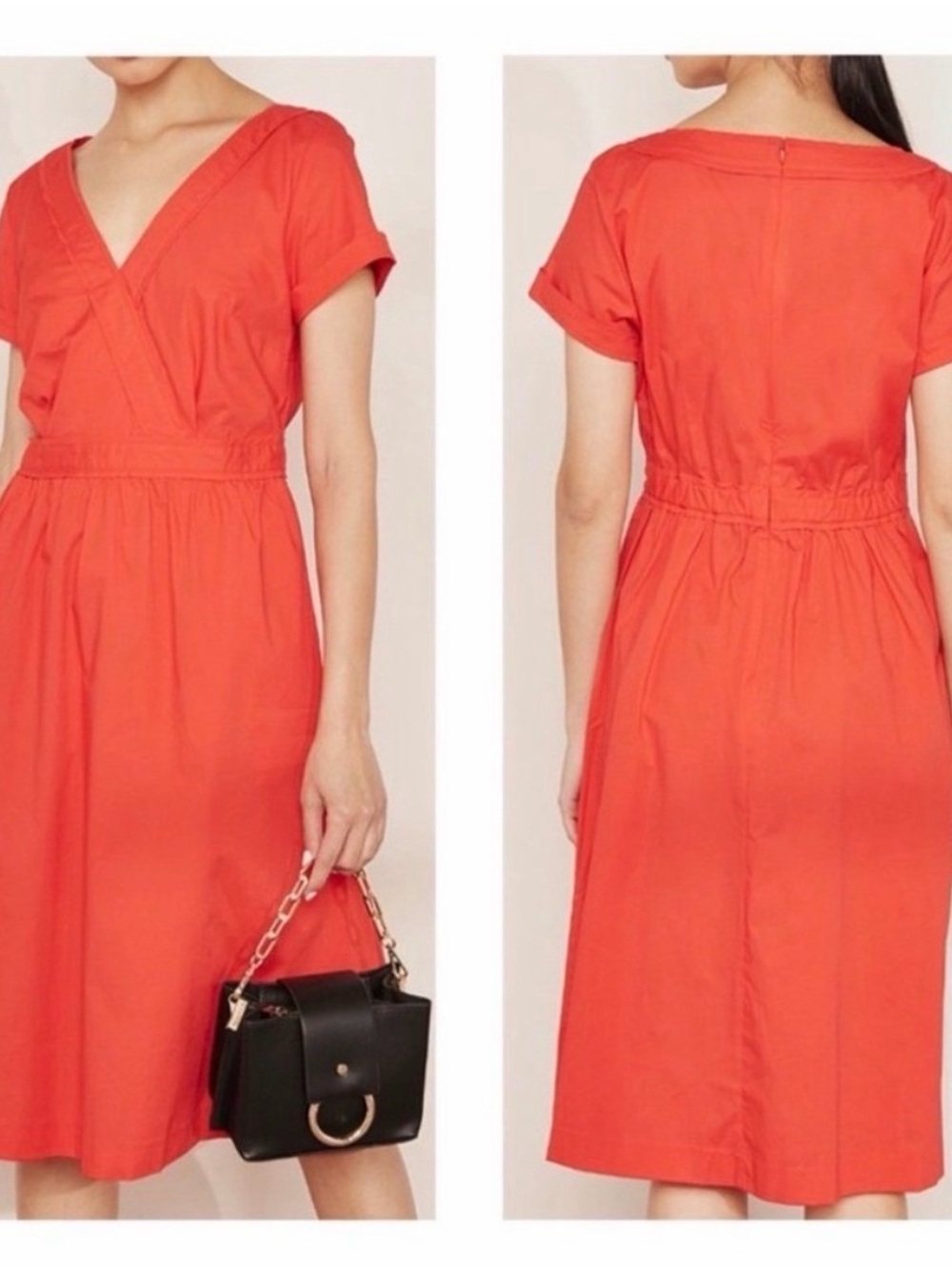 NWOT J.Crew Cotton Poplin V-Neck Midi Dress - Bright Cerise (Size 0)